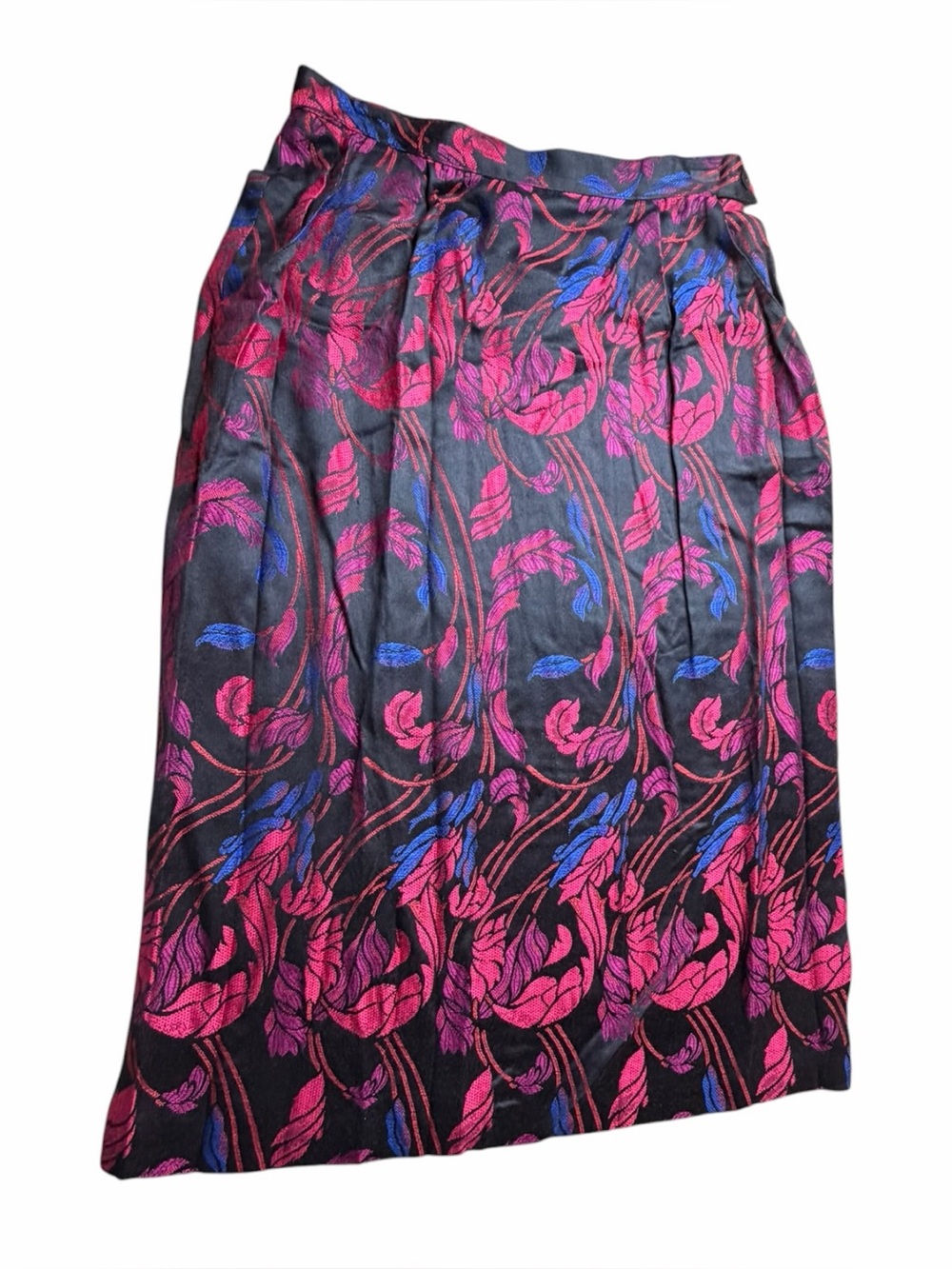 James Kenrob 80s Vinatge High Waisted Pleated Pink Black Floral Skirt Sz 12